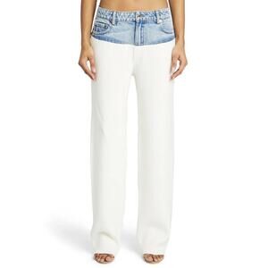 SEROYA Chani Knit Denim Wide Leg Pants Medium $398